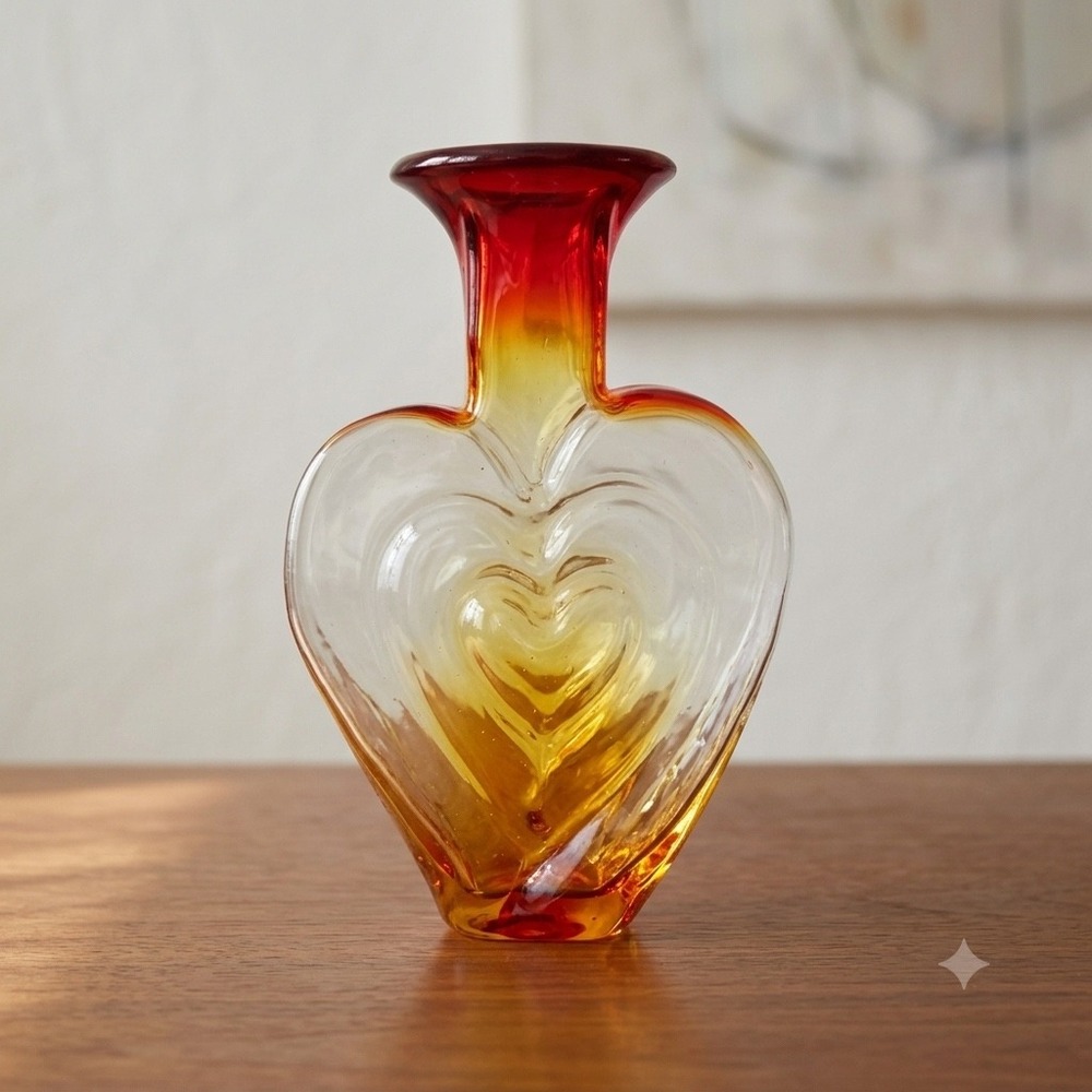 Blenko 3515 Heart Vase Tangerine Art Glass Signed Dated‎ 2016